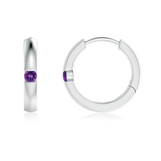 2mm AAAA Channel-Set Round Amethyst Hinged Hoop Earrings in P950 Platinum