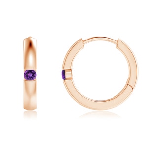 2mm AAAA Channel-Set Round Amethyst Hinged Hoop Earrings in Rose Gold