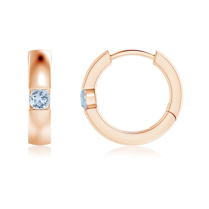 2.5mm A Channel-Set Round Aquamarine Hinged Hoop Earrings in Rose Gold 