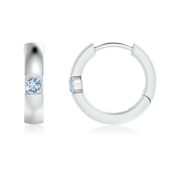 2.5mm A Channel-Set Round Aquamarine Hinged Hoop Earrings in White Gold 