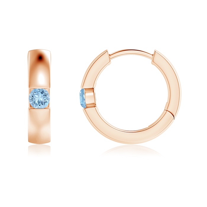 2.5mm AAA Channel-Set Round Aquamarine Hinged Hoop Earrings in Rose Gold 