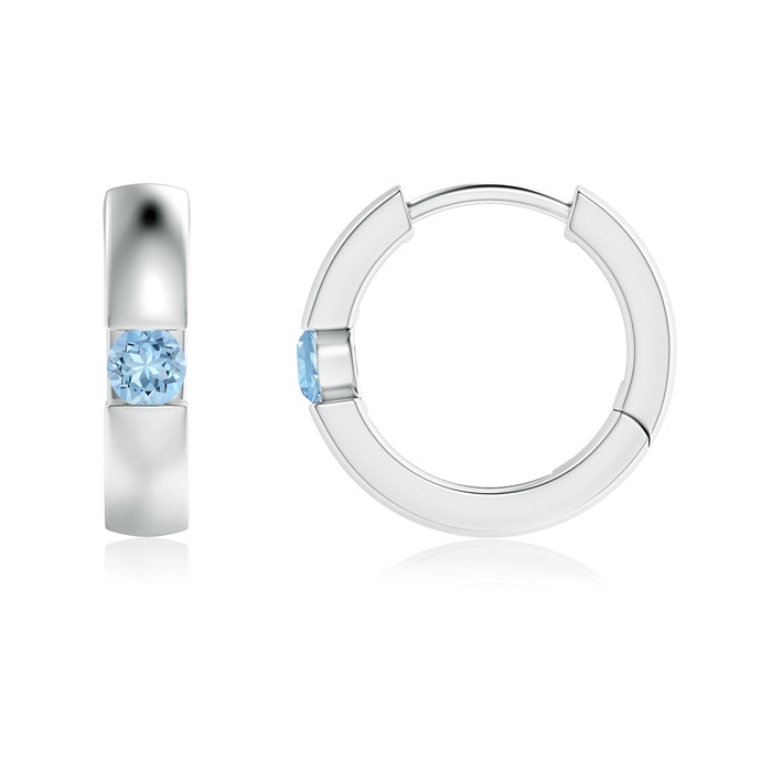 2.5mm AAA Channel-Set Round Aquamarine Hinged Hoop Earrings in White Gold 