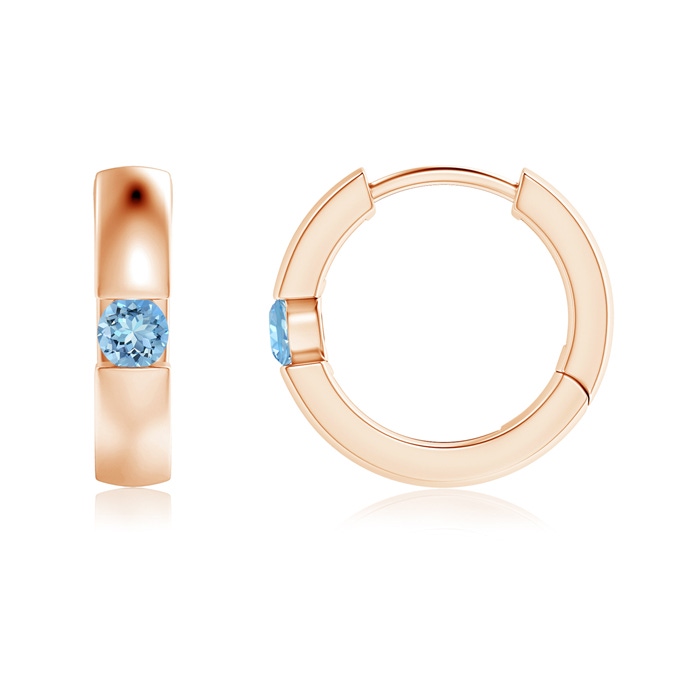 2.5mm AAAA Channel-Set Round Aquamarine Hinged Hoop Earrings in Rose Gold 