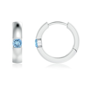 2.5mm AAAA Channel-Set Round Aquamarine Hinged Hoop Earrings in White Gold