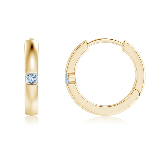 2mm A Channel-Set Round Aquamarine Hinged Hoop Earrings in Yellow Gold 