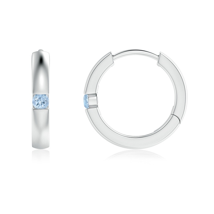 2mm AA Channel-Set Round Aquamarine Hinged Hoop Earrings in White Gold 