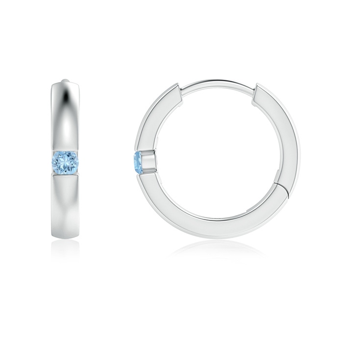 2mm AAA Channel-Set Round Aquamarine Hinged Hoop Earrings in White Gold 