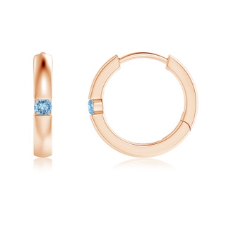 2mm AAAA Channel-Set Round Aquamarine Hinged Hoop Earrings in 9K Rose Gold