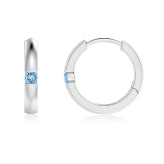 2mm AAAA Channel-Set Round Aquamarine Hinged Hoop Earrings in P950 Platinum