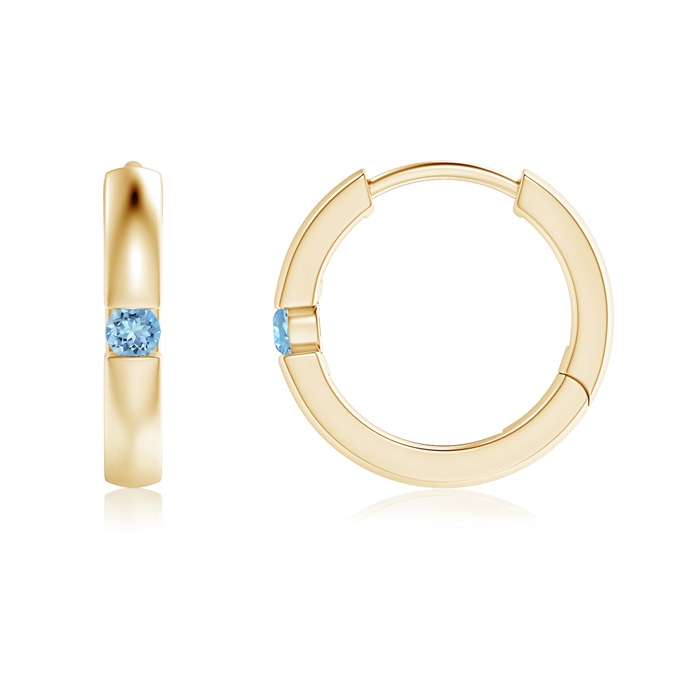 2mm AAAA Channel-Set Round Aquamarine Hinged Hoop Earrings in Yellow Gold