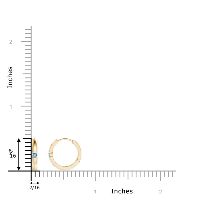 2mm AAAA Channel-Set Round Aquamarine Hinged Hoop Earrings in Yellow Gold product image