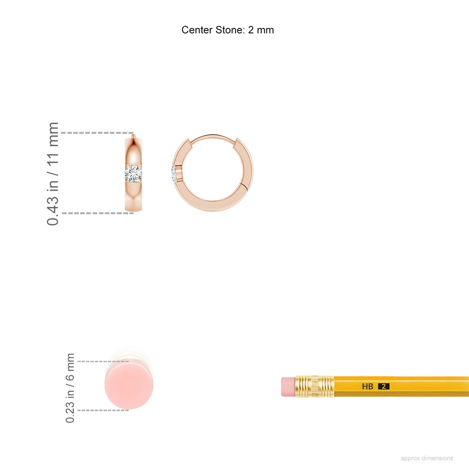 2mm GVS2 Channel-Set Round Diamond Hinged Hoop Earrings in 9K Rose Gold ruler