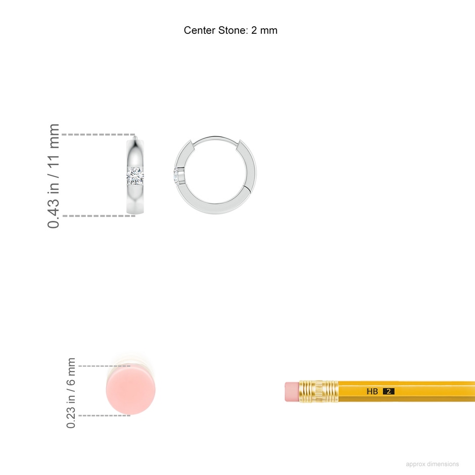 2mm GVS2 Channel-Set Round Diamond Hinged Hoop Earrings in P950 Platinum ruler