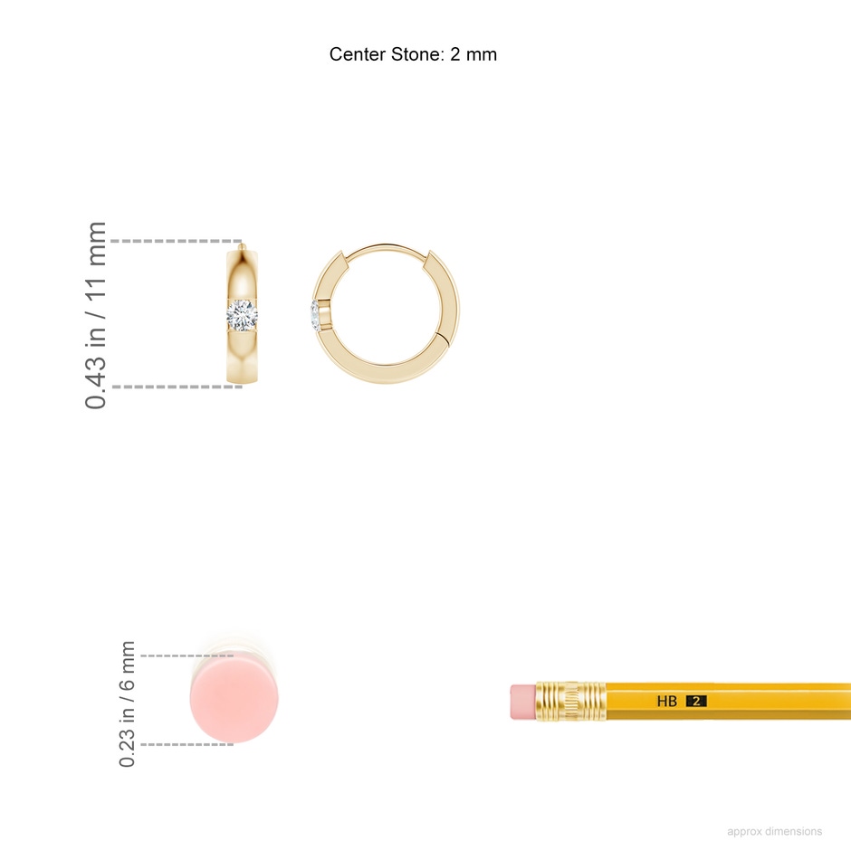 2mm GVS2 Channel-Set Round Diamond Hinged Hoop Earrings in Yellow Gold ruler