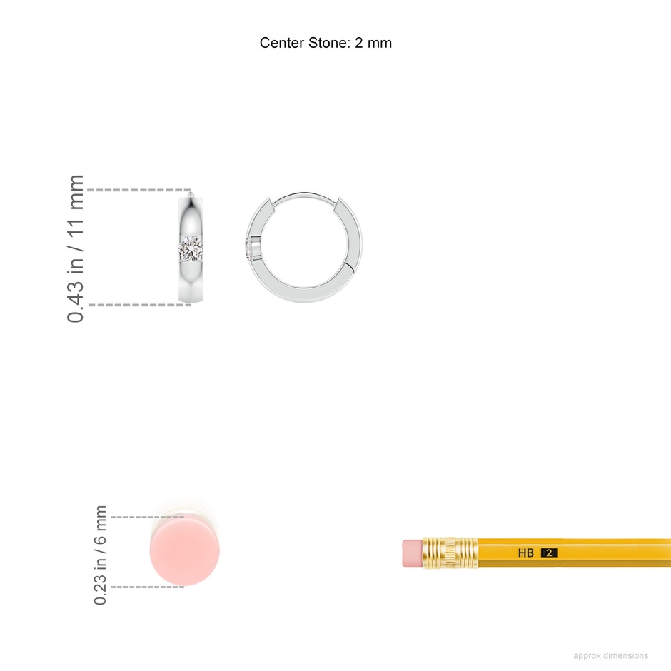 2mm IJI1I2 Channel-Set Round Diamond Hinged Hoop Earrings in White Gold ruler