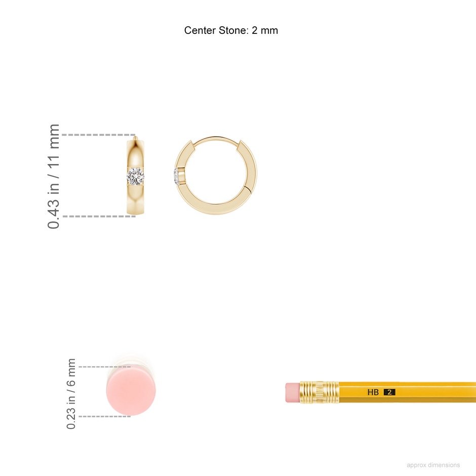 2mm IJI1I2 Channel-Set Round Diamond Hinged Hoop Earrings in Yellow Gold ruler