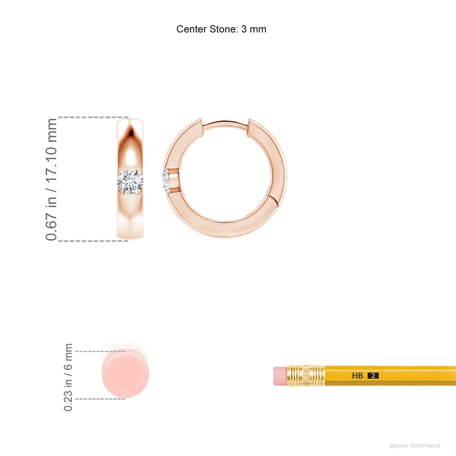 3mm GVS2 Channel-Set Round Diamond Hinged Hoop Earrings in Rose Gold ruler