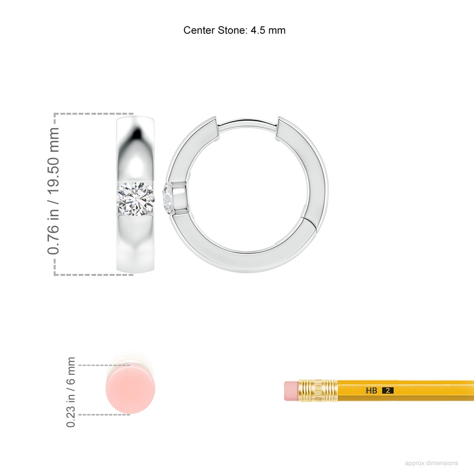 4.5mm HSI2 Channel-Set Round Diamond Hinged Hoop Earrings in P950 Platinum ruler