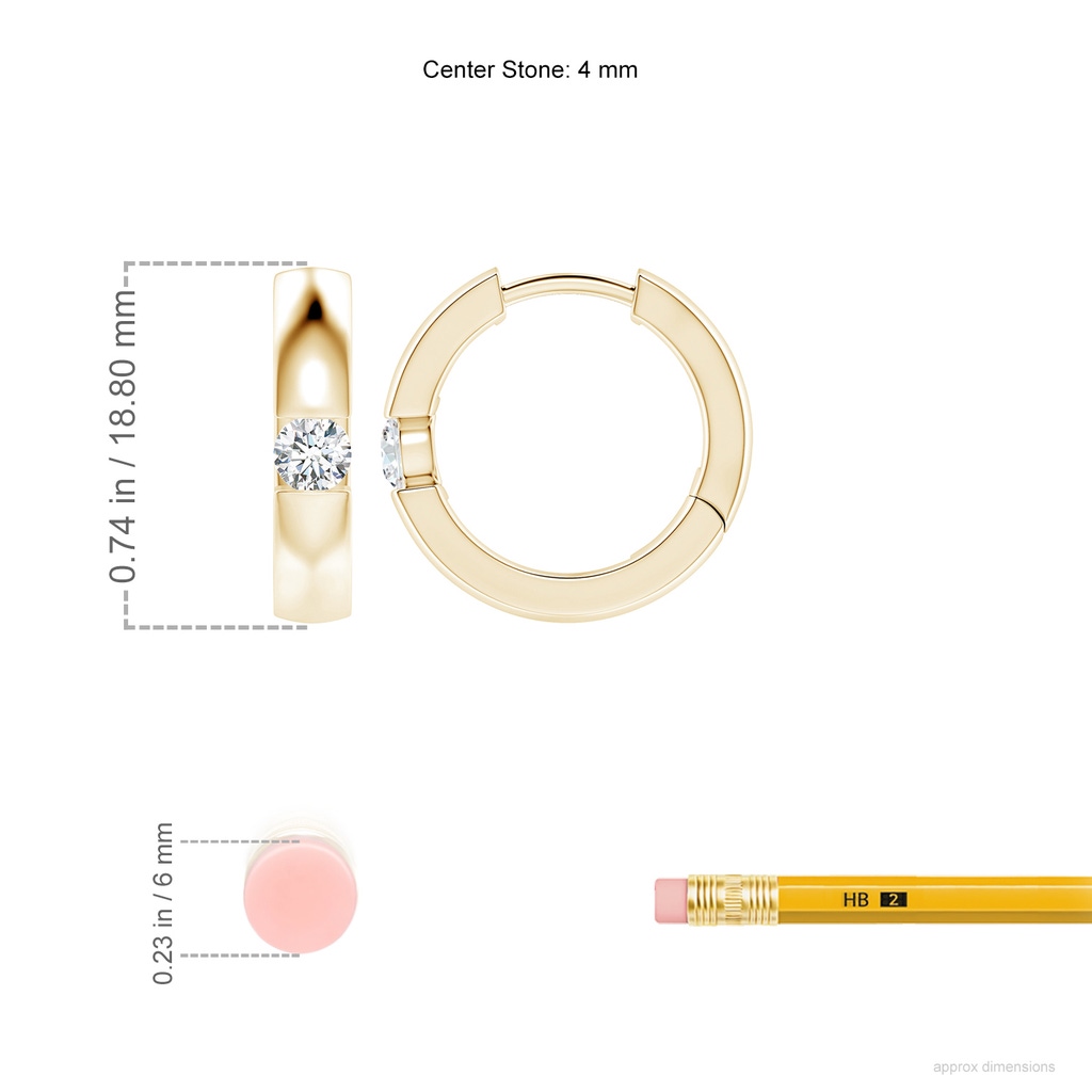 4mm GVS2 Channel-Set Round Diamond Hinged Hoop Earrings in 10K Yellow Gold ruler