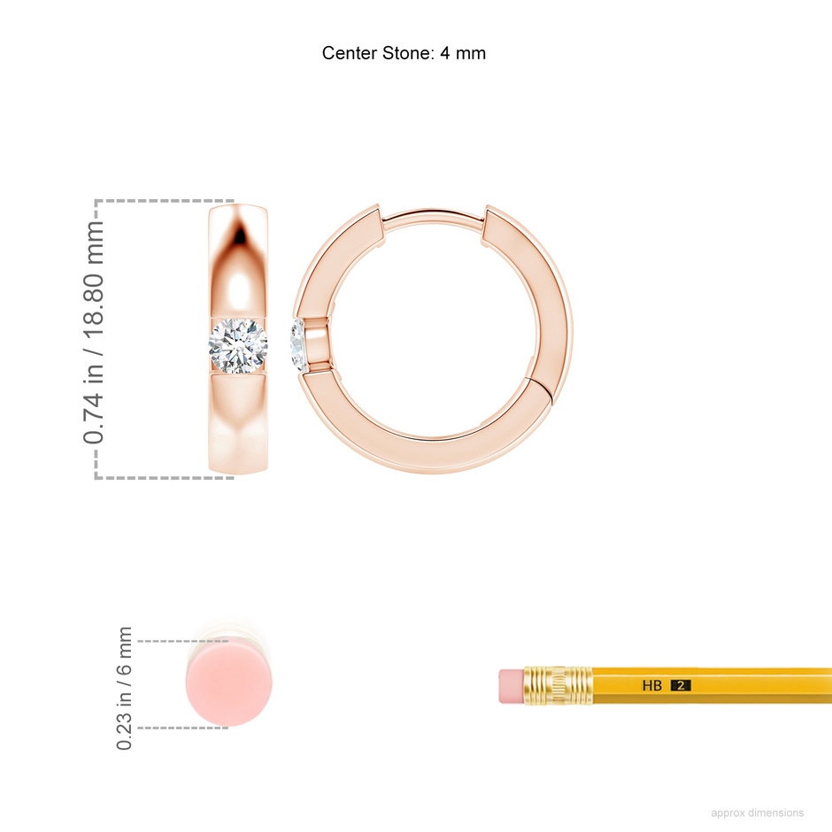 4mm GVS2 Channel-Set Round Diamond Hinged Hoop Earrings in Rose Gold ruler