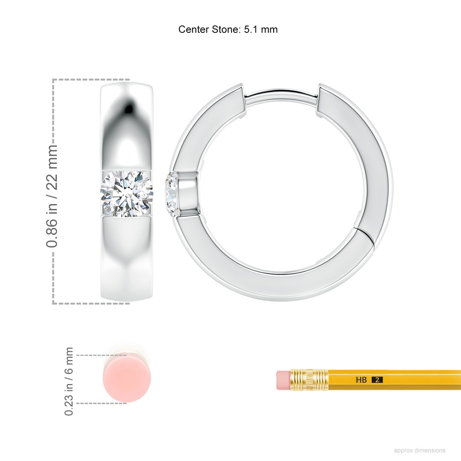 5.1mm GVS2 Channel-Set Round Diamond Hinged Hoop Earrings in P950 Platinum ruler