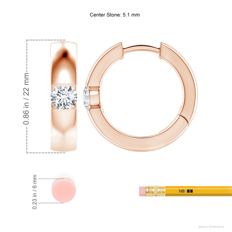 5.1mm GVS2 Channel-Set Round Diamond Hinged Hoop Earrings in Rose Gold ruler