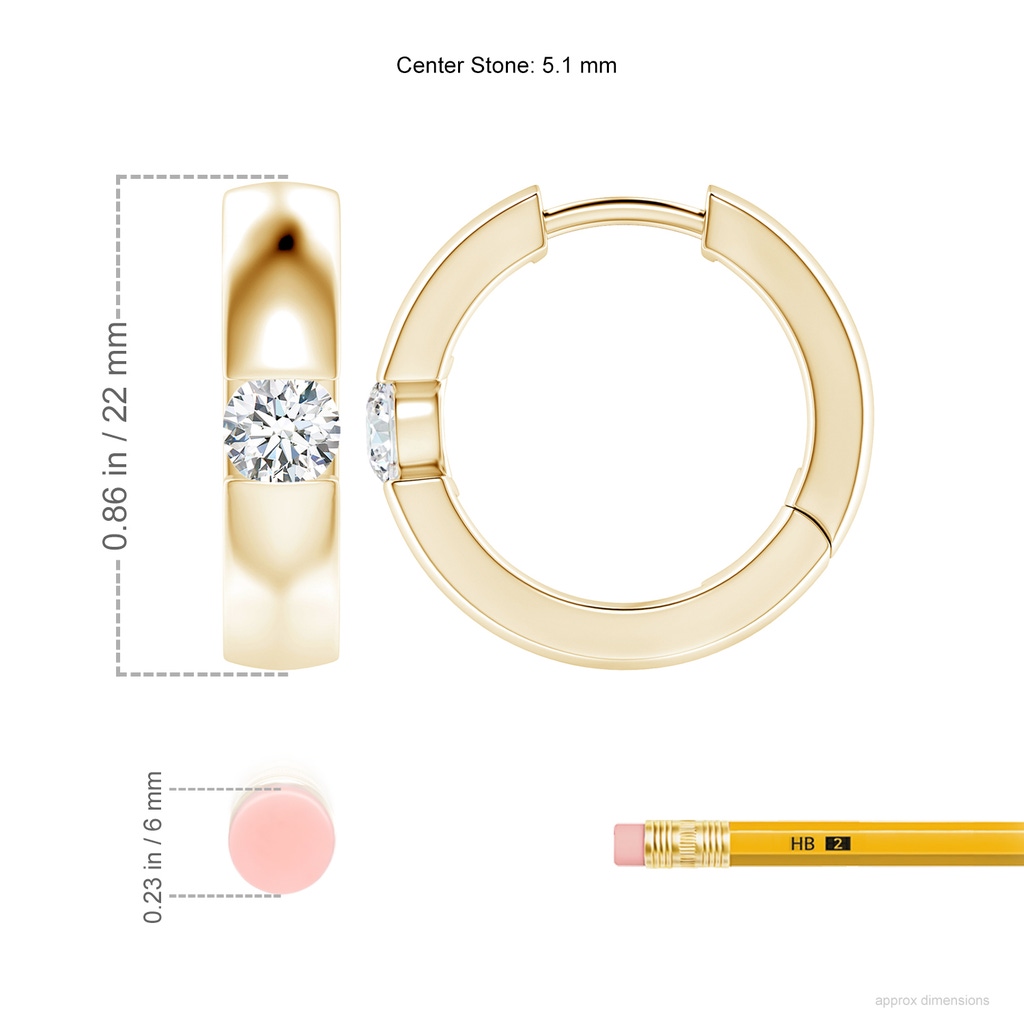 5.1mm GVS2 Channel-Set Round Diamond Hinged Hoop Earrings in Yellow Gold ruler