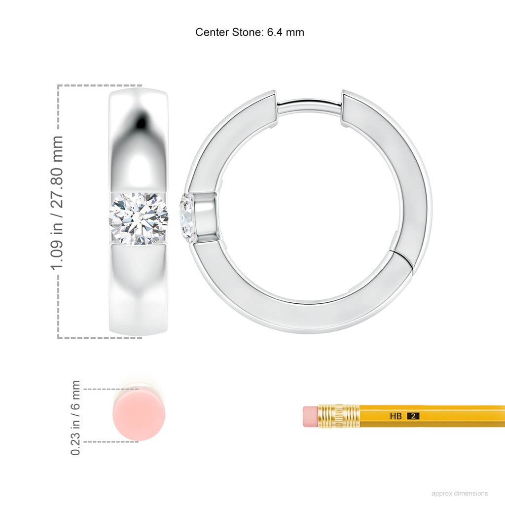 6.4mm GVS2 Channel-Set Round Diamond Hinged Hoop Earrings in White Gold ruler