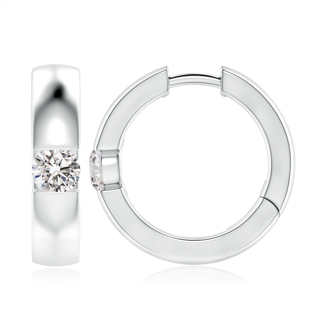 6.4mm IJI1I2 Channel-Set Round Diamond Hinged Hoop Earrings in White Gold 