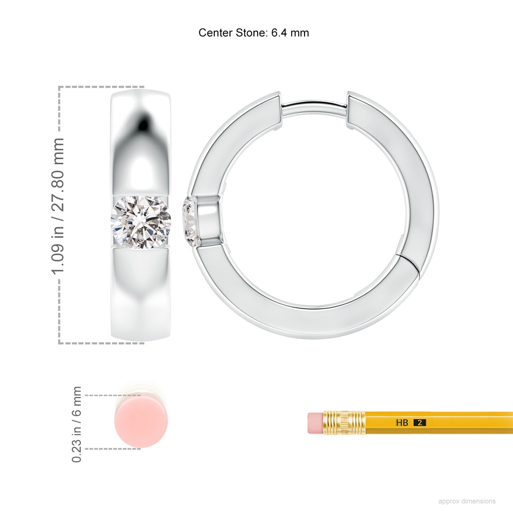 6.4mm IJI1I2 Channel-Set Round Diamond Hinged Hoop Earrings in White Gold ruler