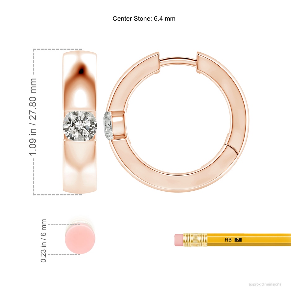 6.4mm KI3 Channel-Set Round Diamond Hinged Hoop Earrings in Rose Gold ruler