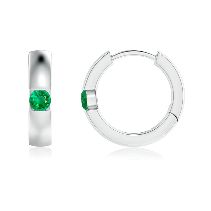 2.5mm AAA Channel-Set Round Emerald Hinged Hoop Earrings in White Gold 