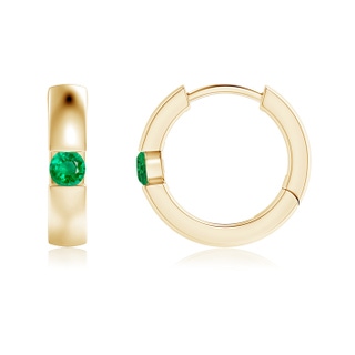 2.5mm AAA Channel-Set Round Emerald Hinged Hoop Earrings in Yellow Gold