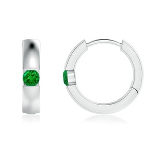 2.5mm AAAA Channel-Set Round Emerald Hinged Hoop Earrings in P950 Platinum