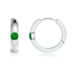 2.5mm AAAA Channel-Set Round Emerald Hinged Hoop Earrings in White Gold