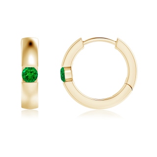 2.5mm AAAA Channel-Set Round Emerald Hinged Hoop Earrings in Yellow Gold