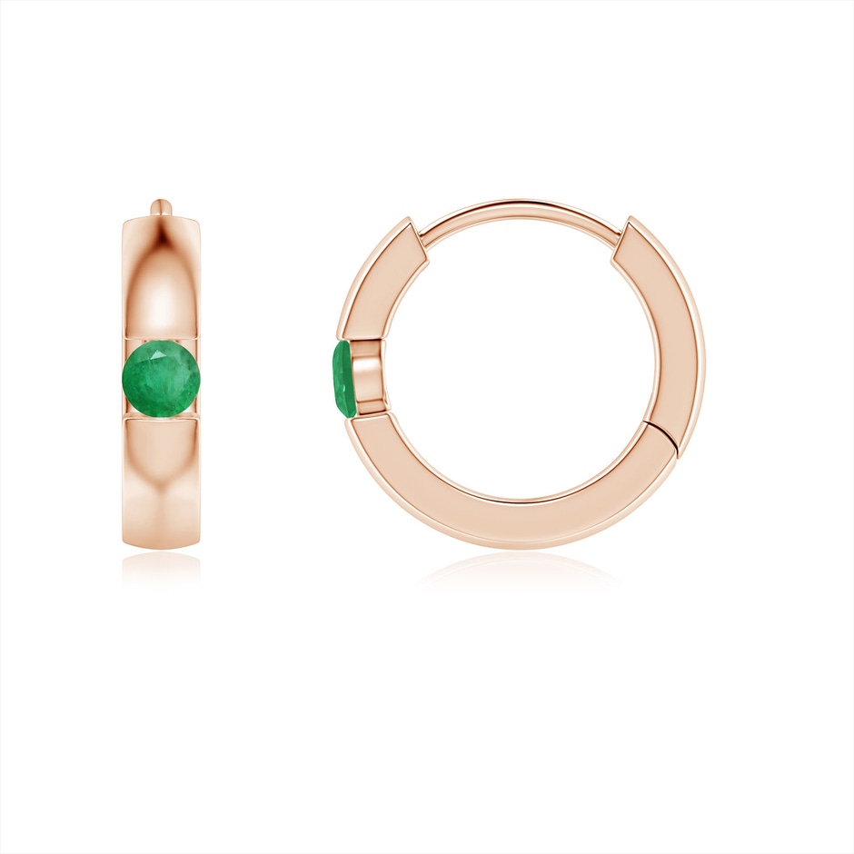 2mm A Channel-Set Round Emerald Hinged Hoop Earrings in Rose Gold 