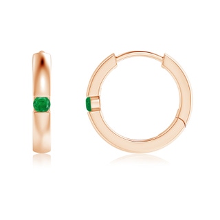 2mm AA Channel-Set Round Emerald Hinged Hoop Earrings in 9K Rose Gold