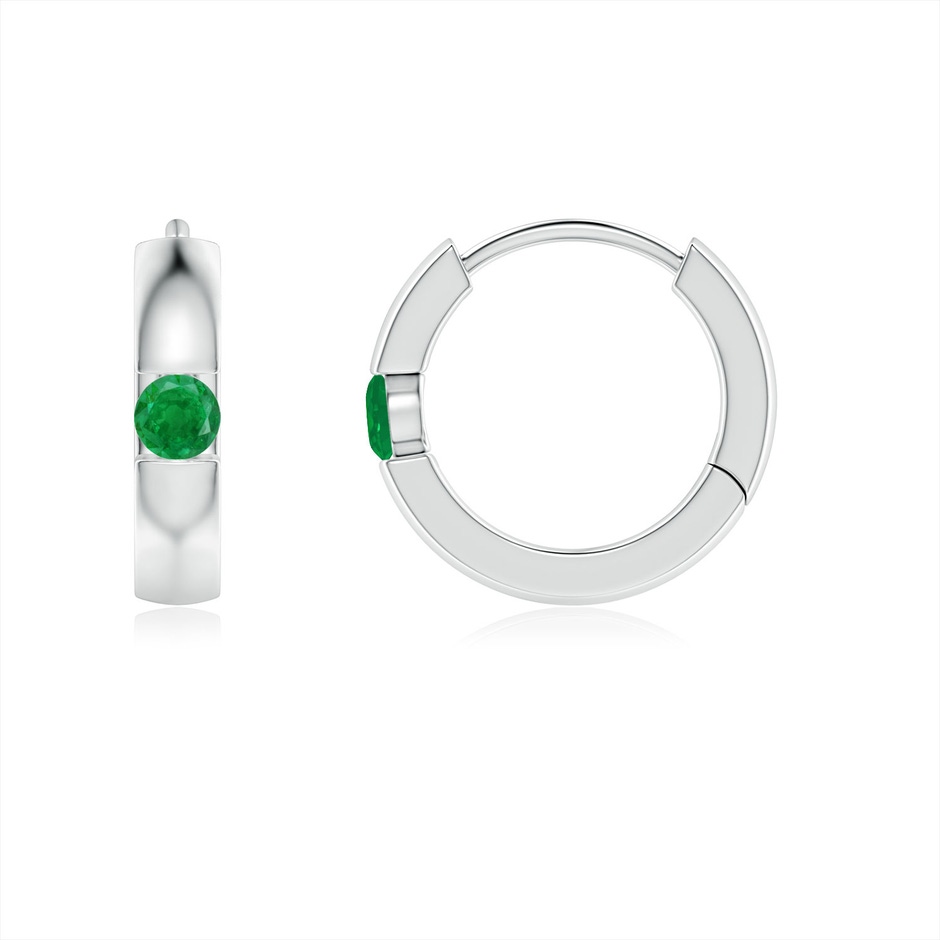 2mm AA Channel-Set Round Emerald Hinged Hoop Earrings in P950 Platinum 