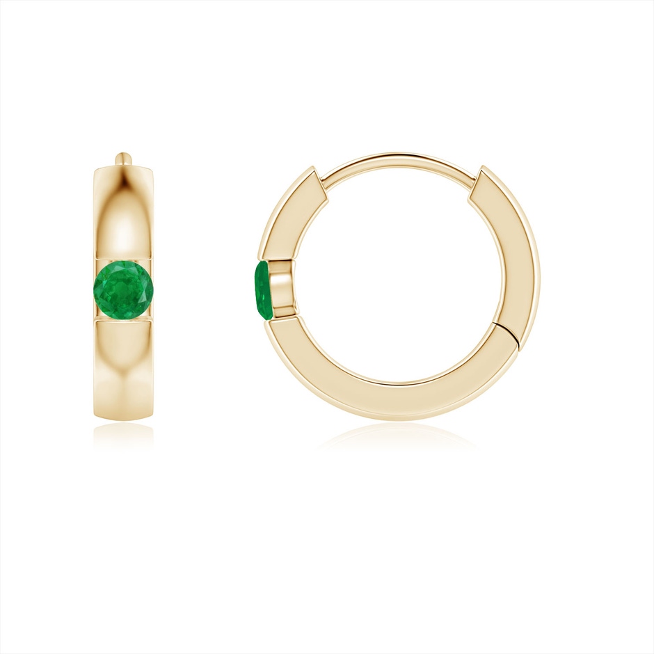 2mm AA Channel-Set Round Emerald Hinged Hoop Earrings in Yellow Gold 