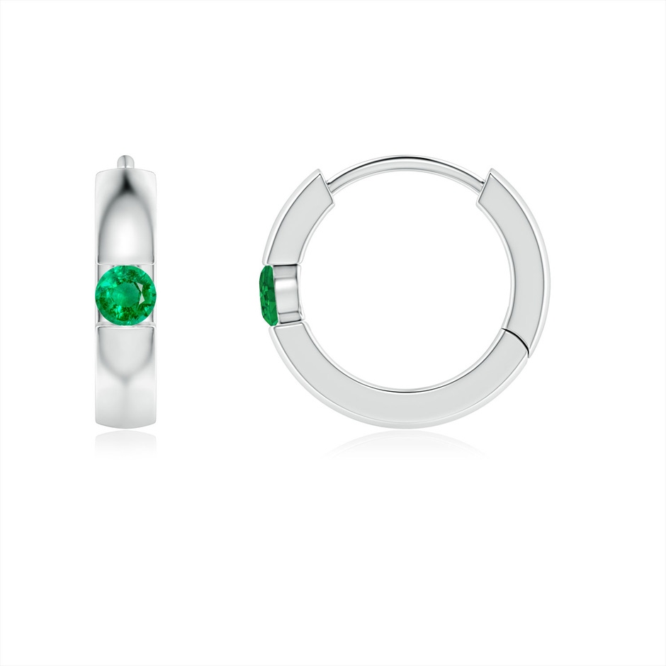 2mm AAA Channel-Set Round Emerald Hinged Hoop Earrings in P950 Platinum 