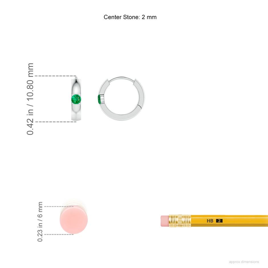 2mm AAA Channel-Set Round Emerald Hinged Hoop Earrings in P950 Platinum ruler