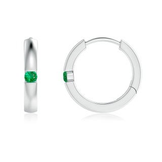 2mm AAA Channel-Set Round Emerald Hinged Hoop Earrings in White Gold