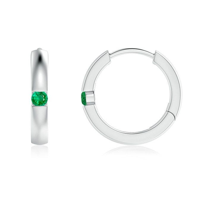 2mm AAA Channel-Set Round Emerald Hinged Hoop Earrings in White Gold 