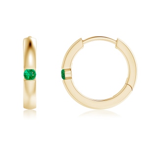 2mm AAA Channel-Set Round Emerald Hinged Hoop Earrings in Yellow Gold