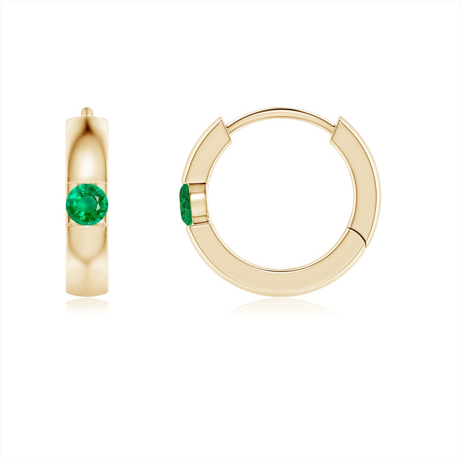 2mm AAA Channel-Set Round Emerald Hinged Hoop Earrings in Yellow Gold 