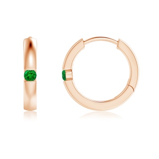 2mm AAAA Channel-Set Round Emerald Hinged Hoop Earrings in 9K Rose Gold