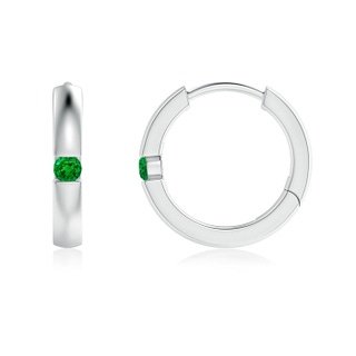 2mm AAAA Channel-Set Round Emerald Hinged Hoop Earrings in P950 Platinum