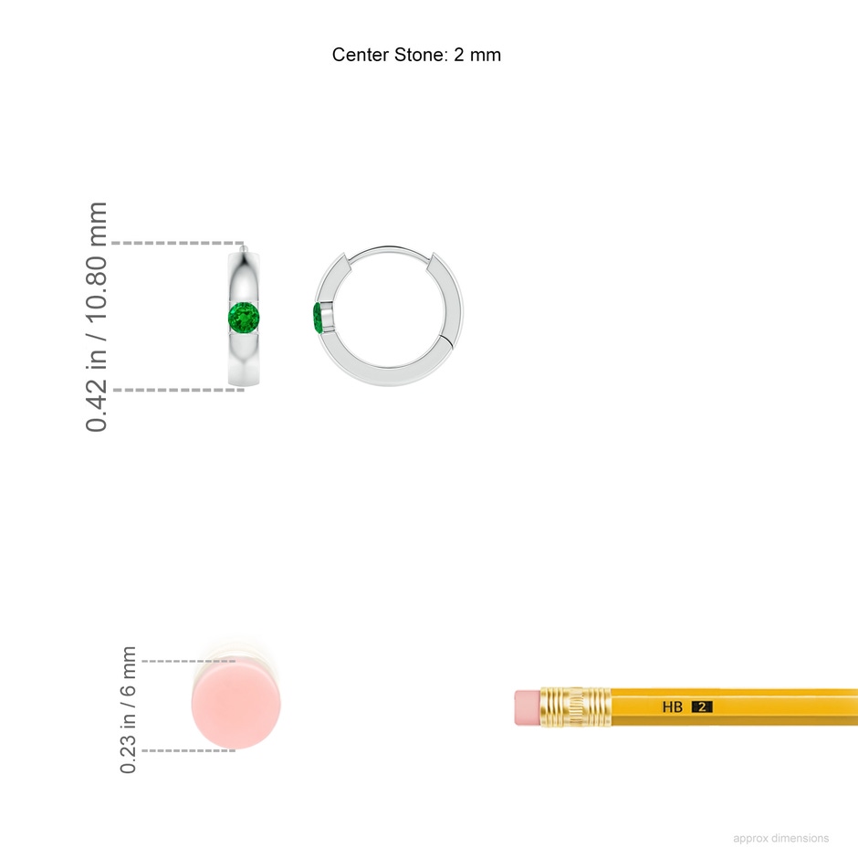 2mm AAAA Channel-Set Round Emerald Hinged Hoop Earrings in P950 Platinum ruler