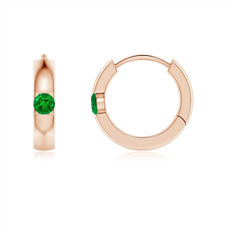 2mm AAAA Channel-Set Round Emerald Hinged Hoop Earrings in Rose Gold 